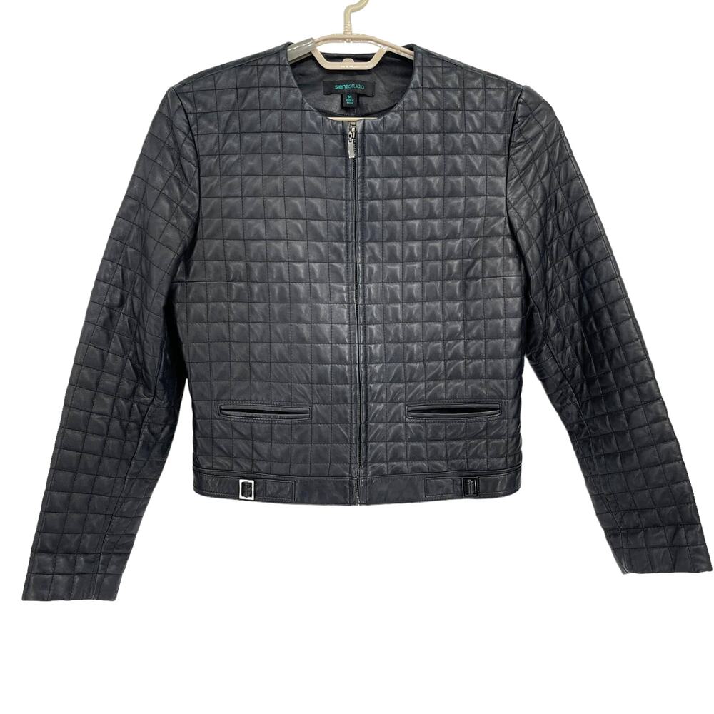 Siena Studio womens Quilted Leather Jacket Black Size Medium
